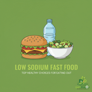 Low sodium fast food meal options on a table for healthier eating